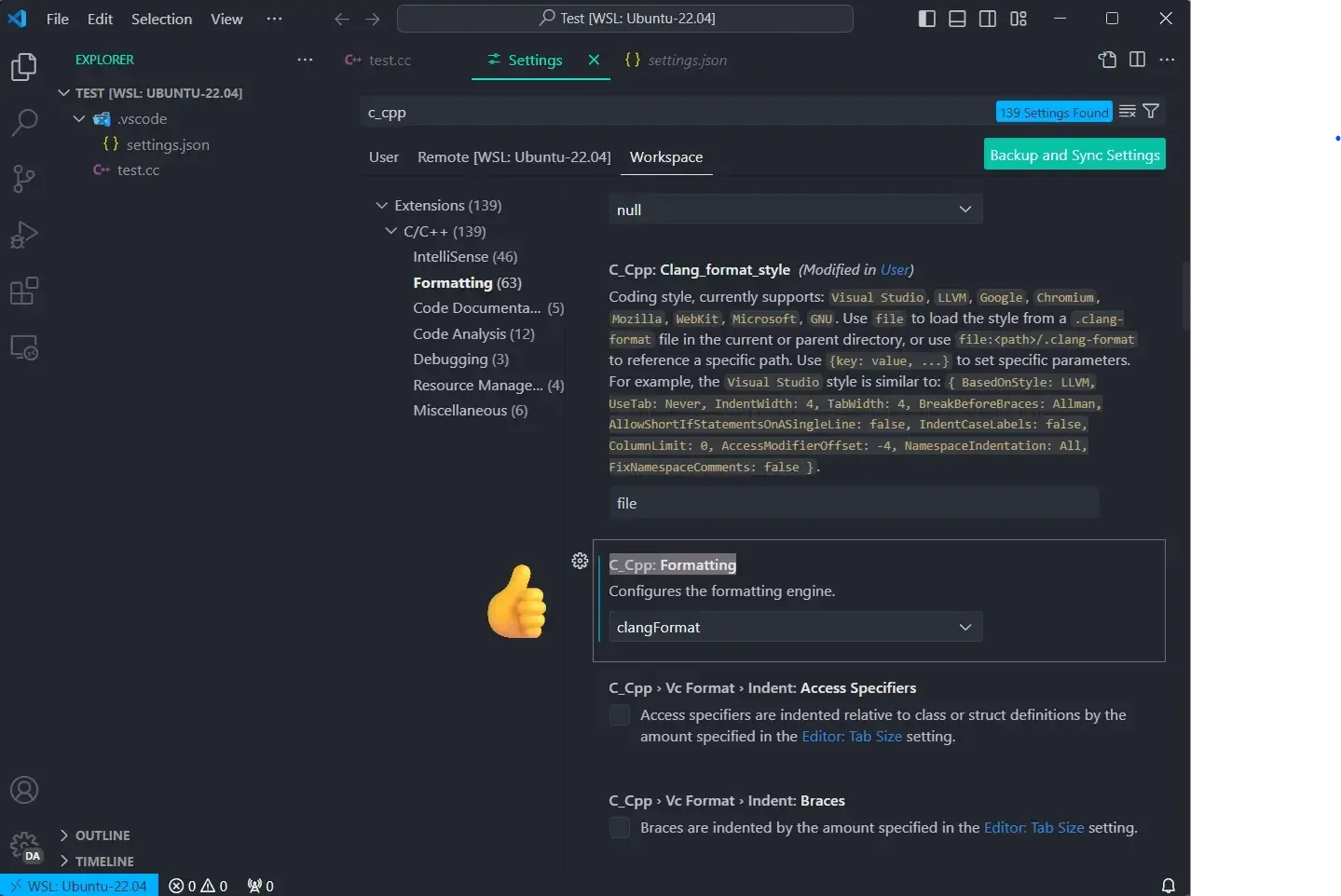 how to change the default formatter for c++ to clang in vscode