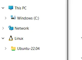 Windows File Explorer showing a Linux Ubuntu folder