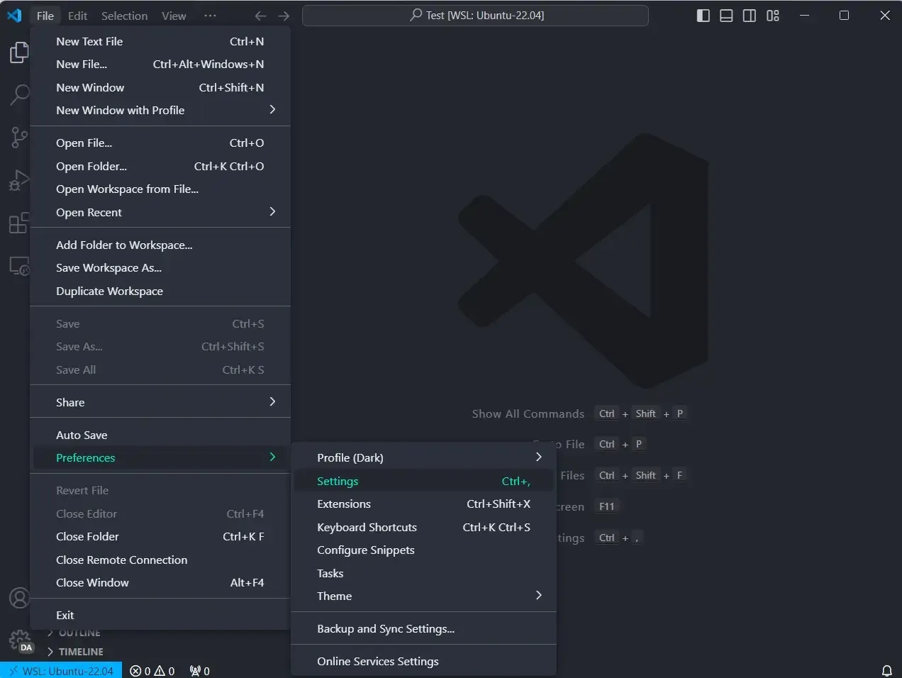 how to find the preferences option in VSCode